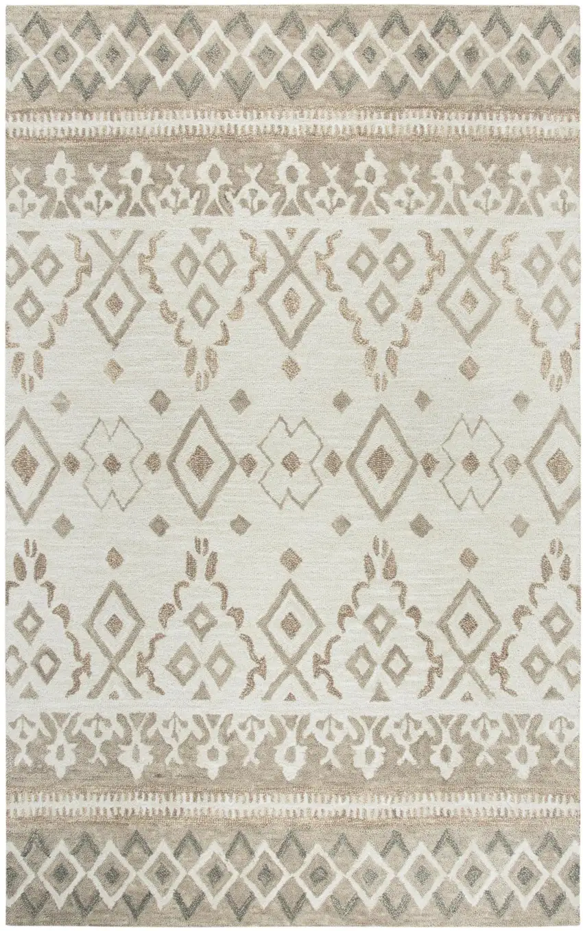 Natural Beige And Taupe Wool Geometric Hand Tufted Area Rug Photo 2