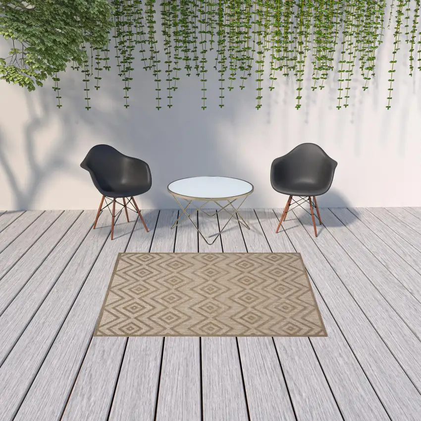 Natural Beige Argyle Indoor Outdoor Area Rug Photo 2