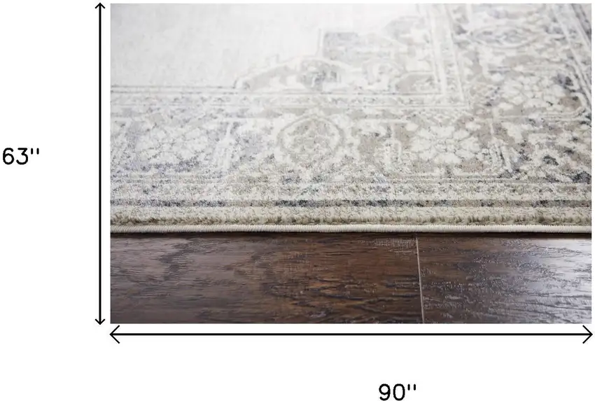 Natural Beige Gray And Dark Gray Medallion Area Rug Photo 6