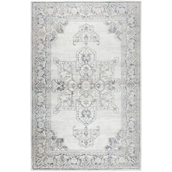 Natural Beige Gray And Dark Gray Medallion Area Rug Photo 2