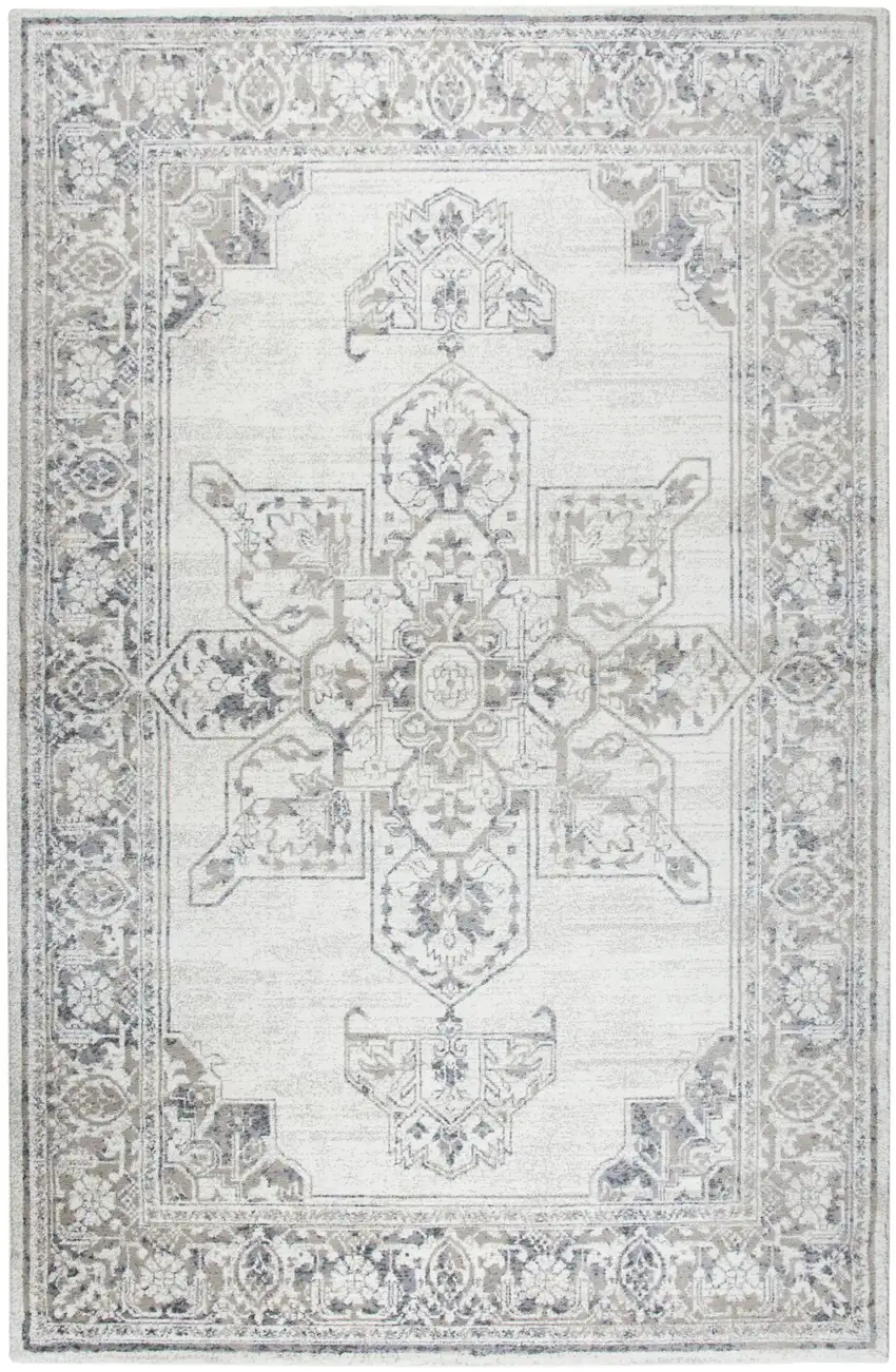 Natural Beige Gray And Dark Gray Medallion Area Rug Photo 2