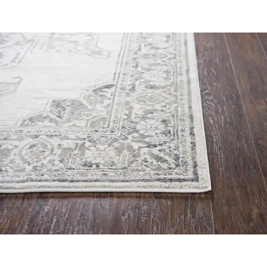 Natural Beige Gray And Dark Gray Medallion Area Rug Photo 3