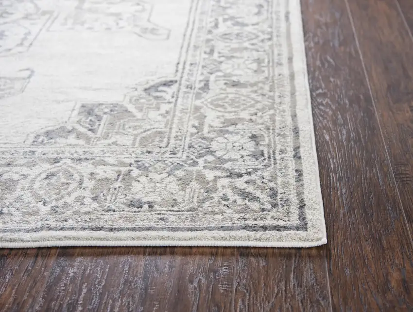 Natural Beige Gray And Dark Gray Medallion Area Rug Photo 3
