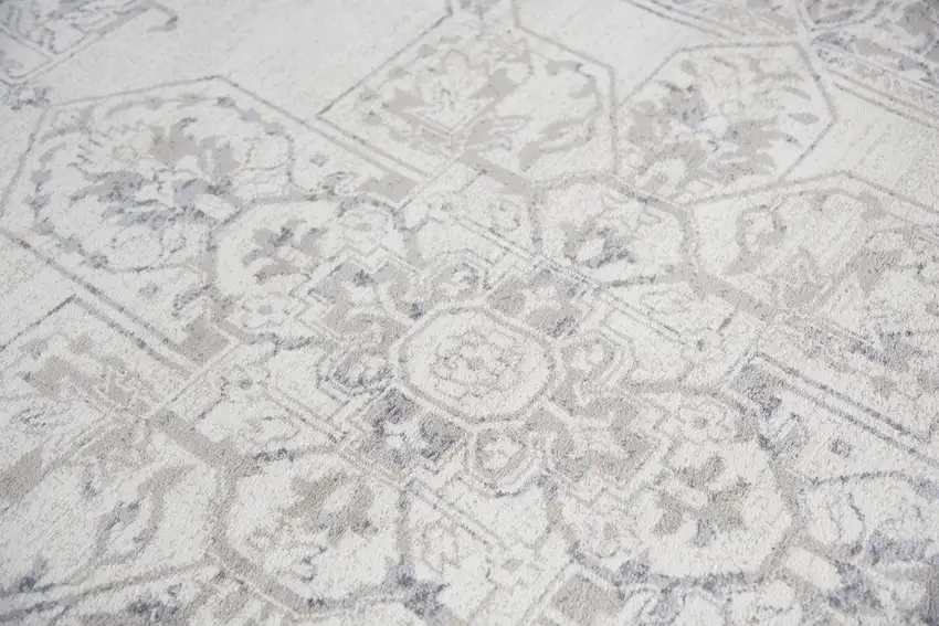 Natural Beige Gray And Dark Gray Medallion Area Rug Photo 5