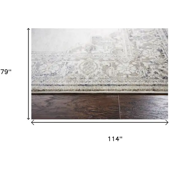 Natural Beige Gray And Dark Gray Medallion Area Rug Photo 6
