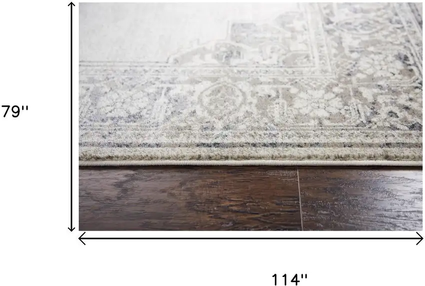 Natural Beige Gray And Dark Gray Medallion Area Rug Photo 6