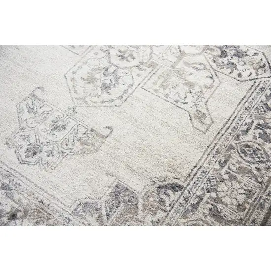 Natural Beige Gray And Dark Gray Medallion Area Rug Photo 4