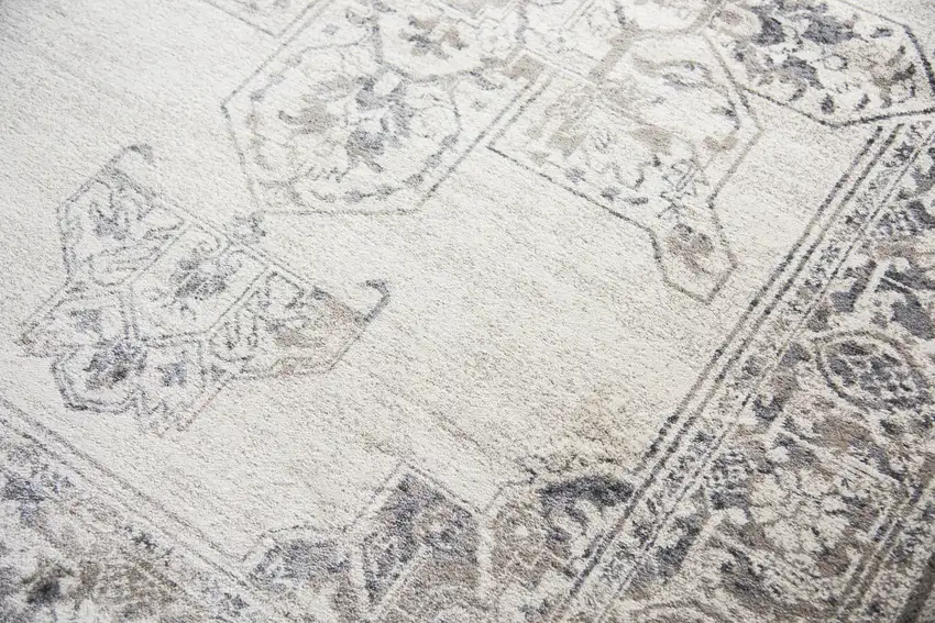 Natural Beige Gray And Dark Gray Medallion Area Rug Photo 4
