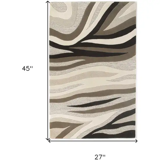 2'X4' Natural Beige Hand Tufted Abstract Waves Indoor Accent Rug Photo 8