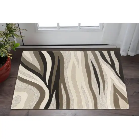 Beige Ivory And Black Wool Abstract Hand Tufted Area Rug Photo 1