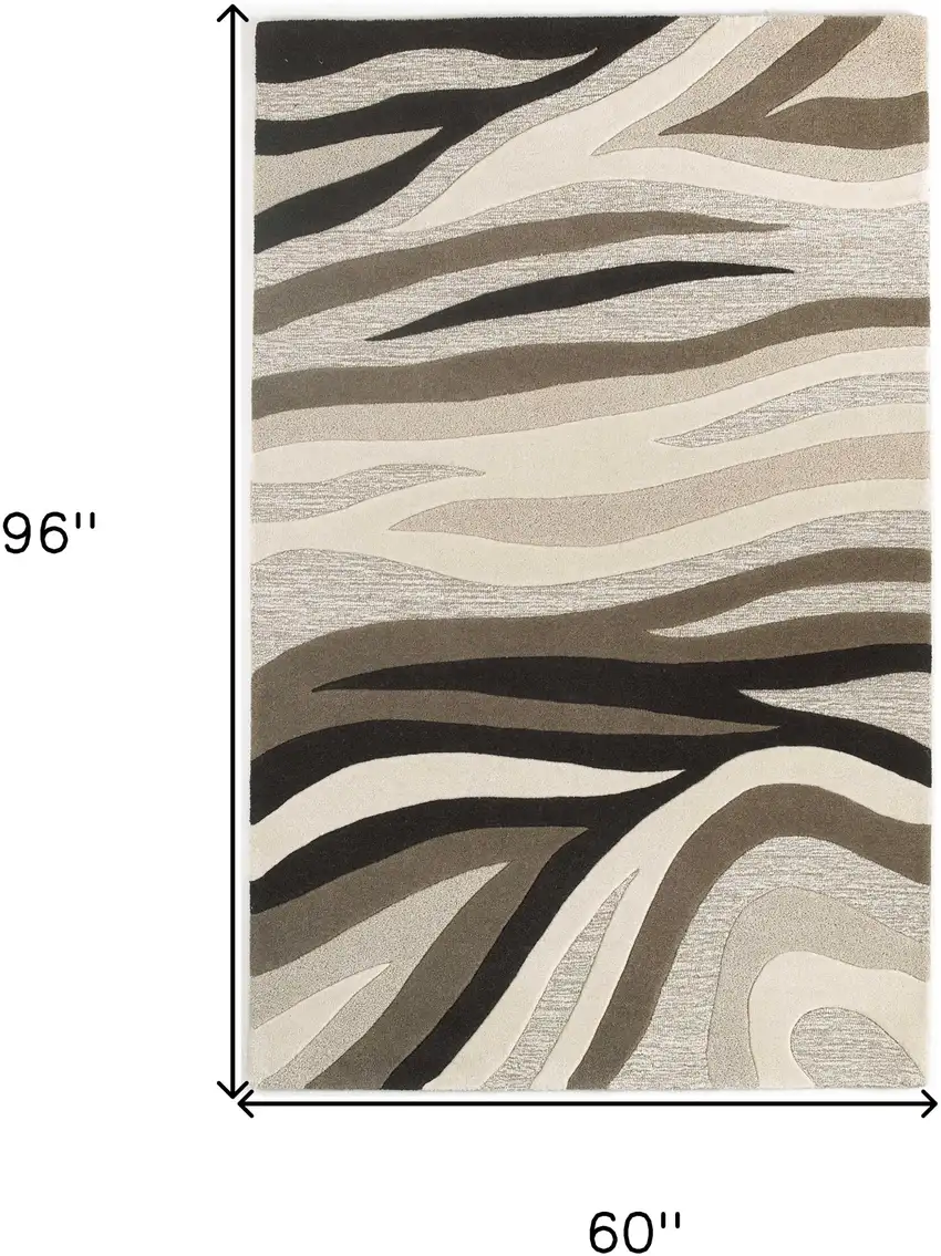 Natural Beige Hand Tufted Abstract Waves Indoor Area Rug Photo 3