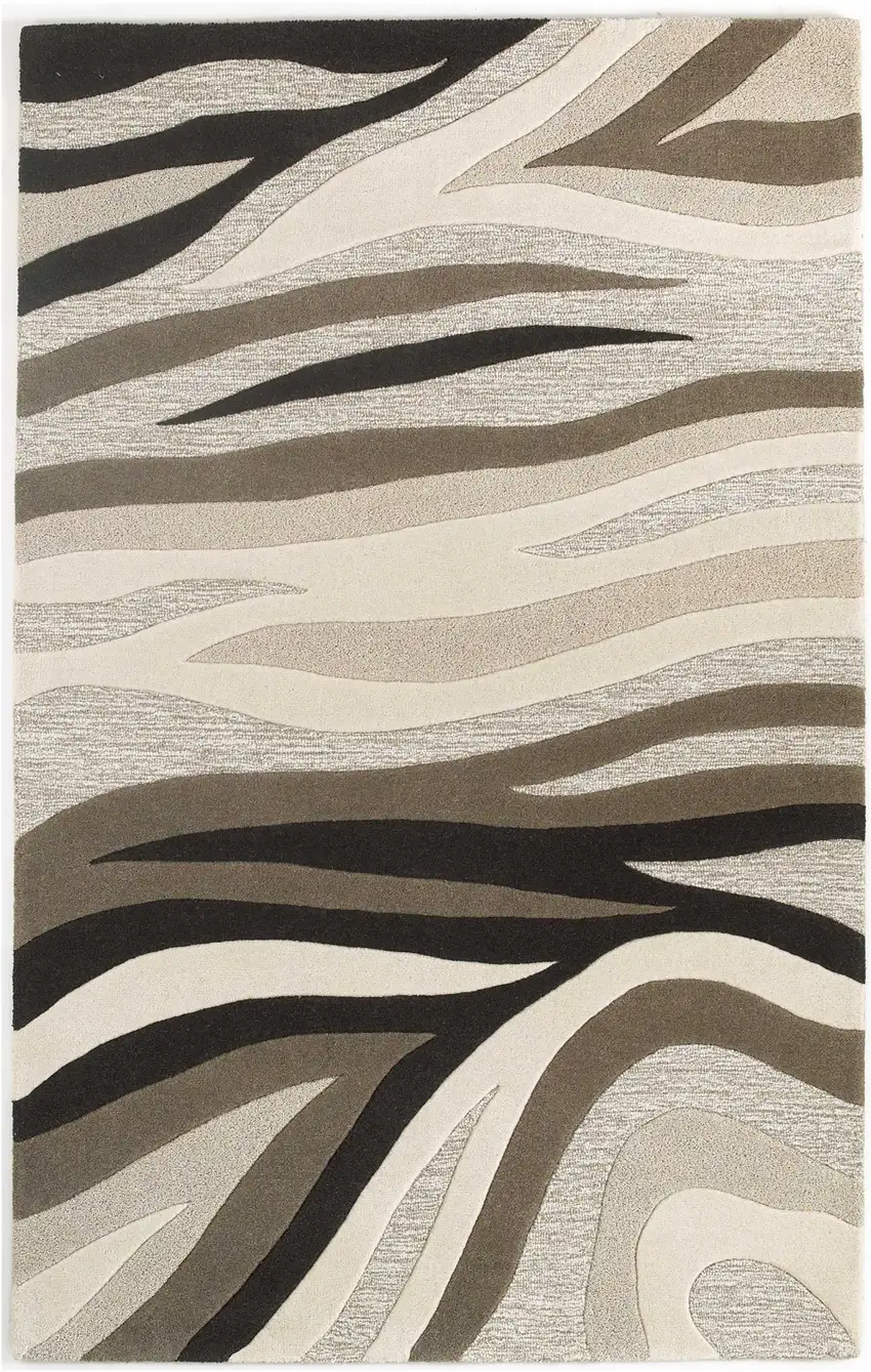 Natural Beige Hand Tufted Abstract Waves Indoor Area Rug Photo 2