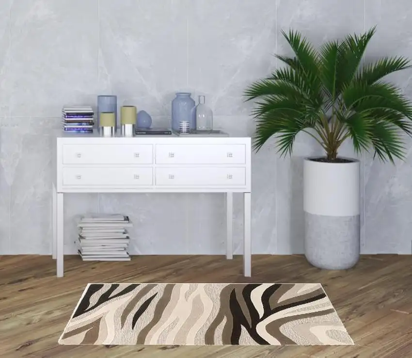 Natural Beige Hand Tufted Abstract Waves Indoor Area Rug Photo 4