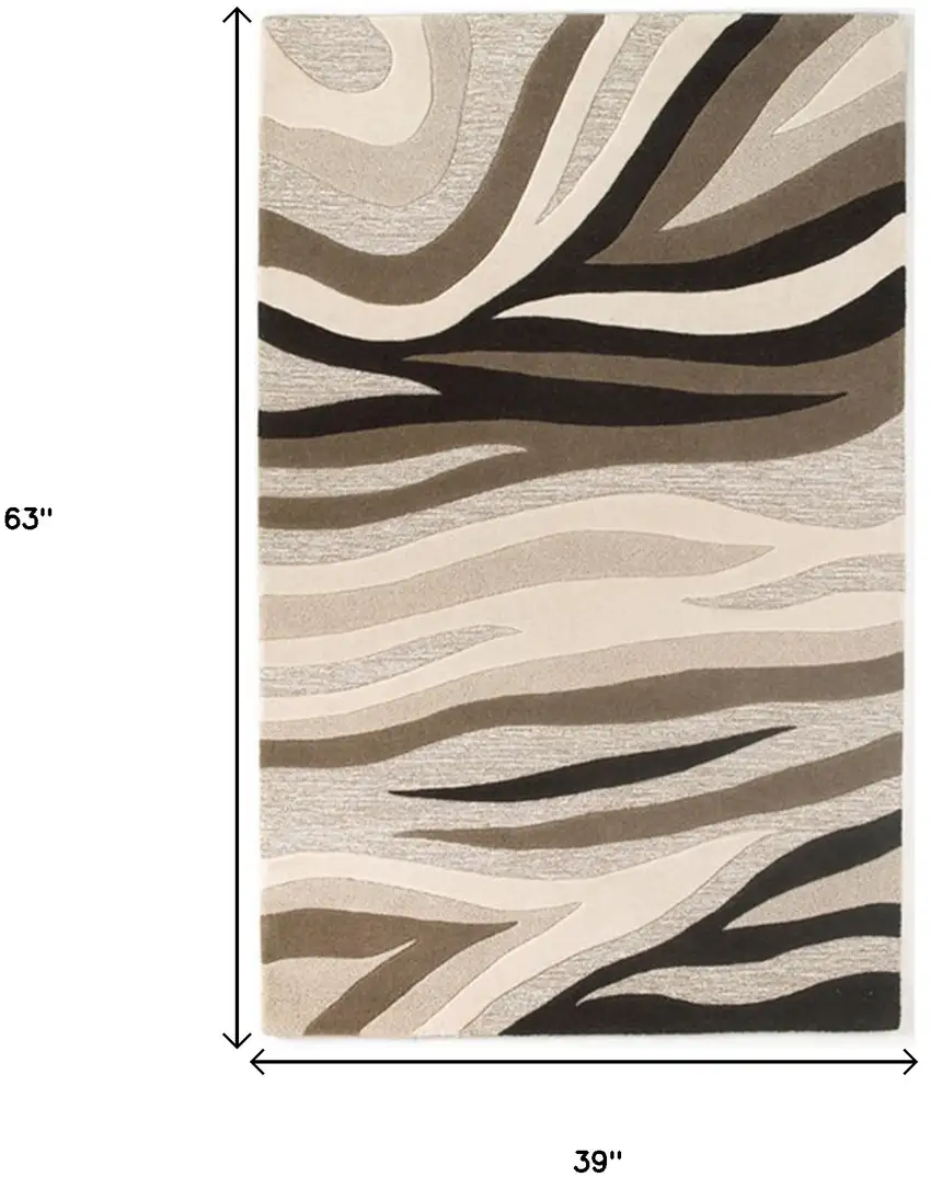 Natural Beige Hand Tufted Abstract Waves Indoor Area Rug Photo 5