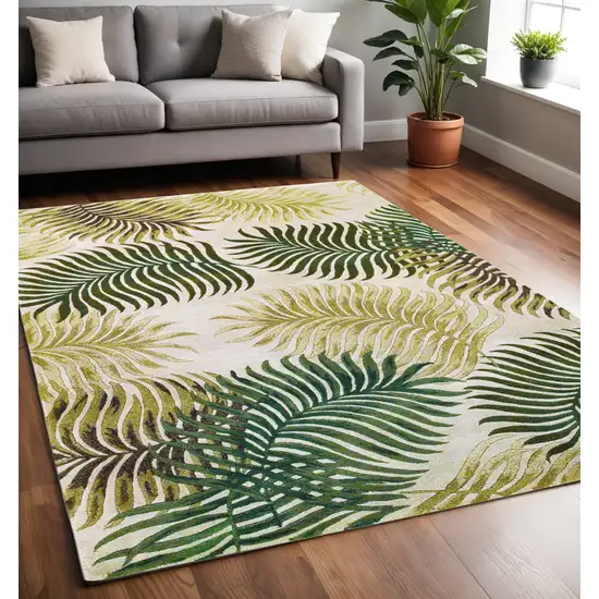 Natural Green And Brown Wool Botanical Leaves Hand Tufted Area Rug Photo 1