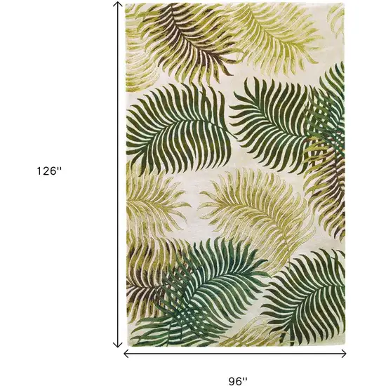 Natural Green And Brown Wool Botanical Leaves Hand Tufted Area Rug Photo 3