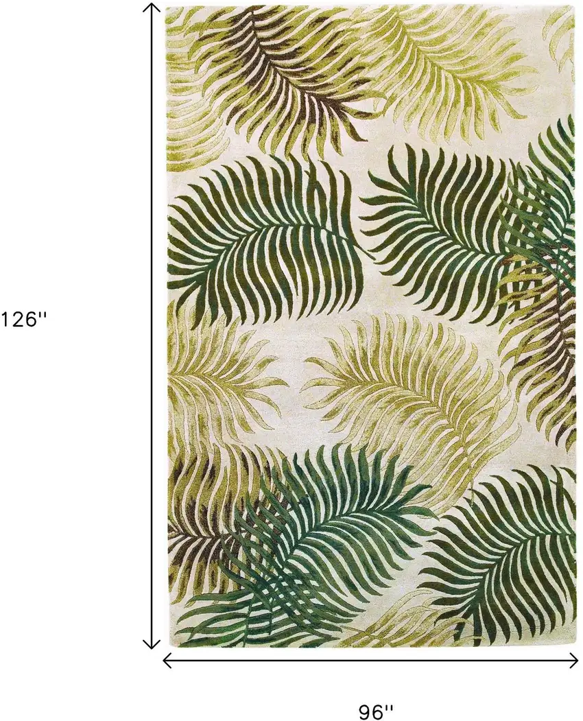 Natural Green And Brown Wool Botanical Leaves Hand Tufted Area Rug Photo 3