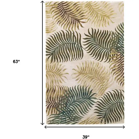 Natural Green And Brown Wool Botanical Leaves Hand Tufted Area Rug Photo 3