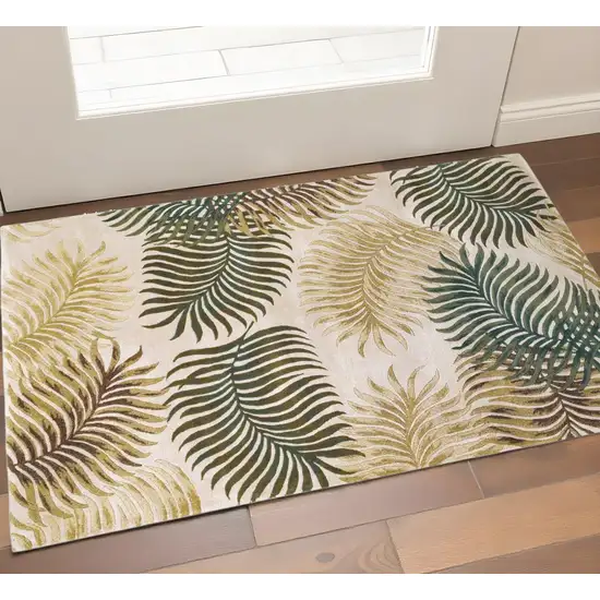 Natural Green And Brown Wool Botanical Leaves Hand Tufted Area Rug Photo 1