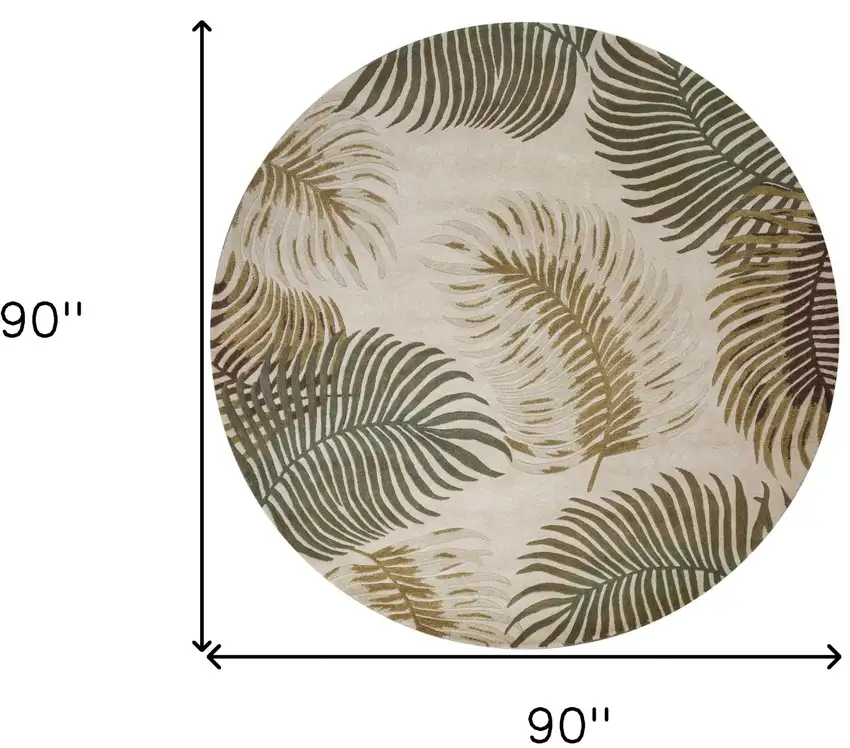 Natural Beige Hand Tufted Tropical Leaves Round Indoor Area Rug Photo 8