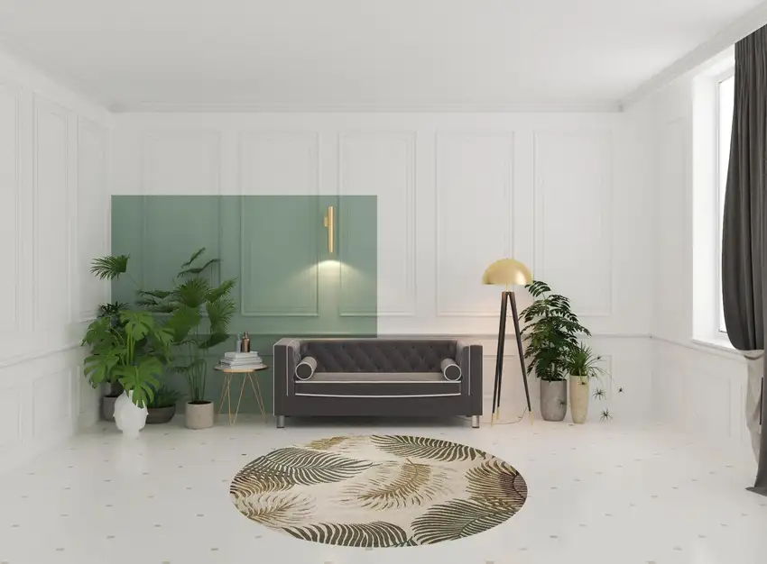 Natural Beige Hand Tufted Tropical Leaves Round Indoor Area Rug Photo 7