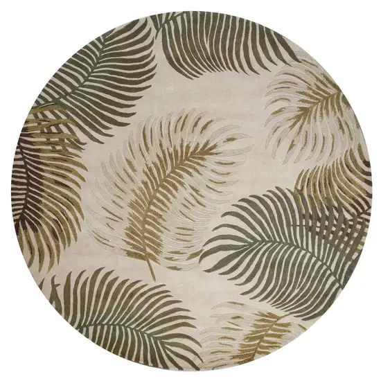 Natural Beige Hand Tufted Tropical Leaves Round Indoor Area Rug Photo 3