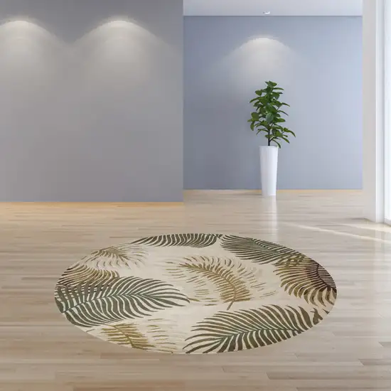Natural Beige Hand Tufted Tropical Leaves Round Indoor Area Rug Photo 6