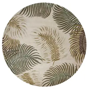 Photo of Natural Beige Hand Tufted Tropical Leaves Round Indoor Area Rug