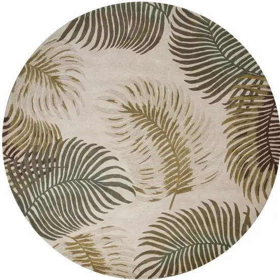 Natural Beige Hand Tufted Tropical Leaves Round Indoor Area Rug Photo 4