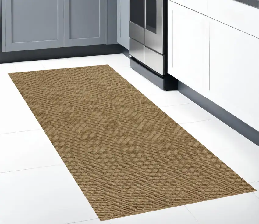 8' Natural Beige Hand Woven Herringbone Jute Indoor Runner Rug Photo 2