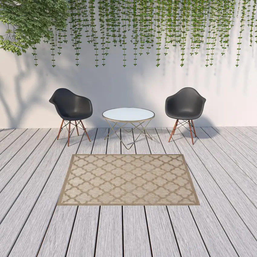 Natural Beige Ikat Indoor Outdoor Area Rug Photo 2