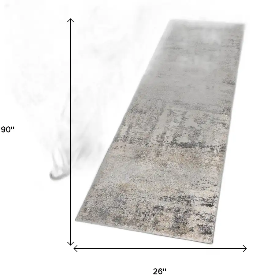 Natural Beige Machine Woven Abstract Brushstrokes Indoor Runner Rug Photo 6