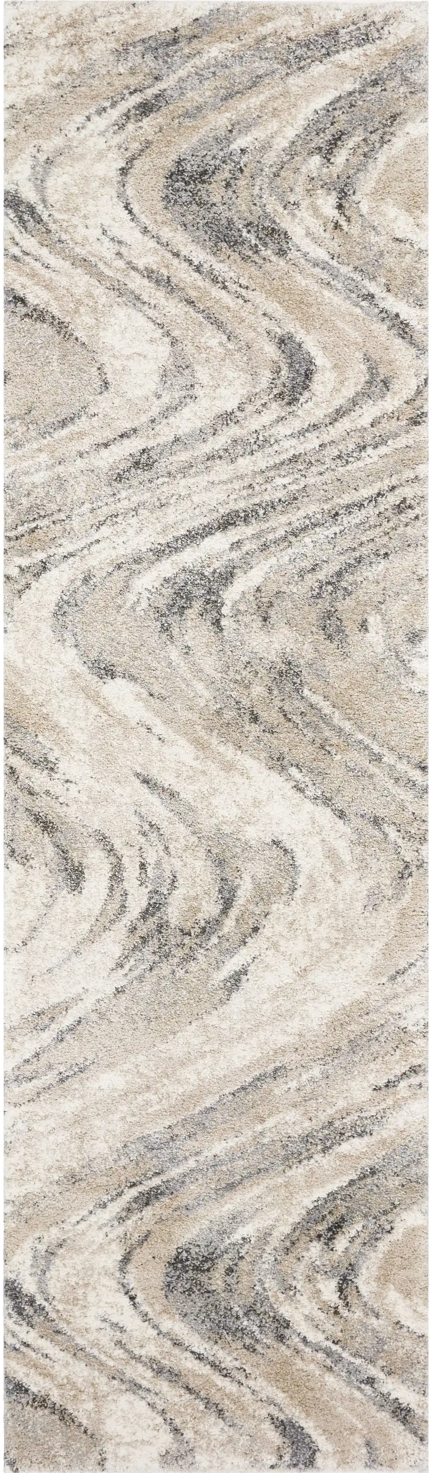 7' Natural Beige Machine Woven Abstract Waves Indoor Runner Rug Photo 4
