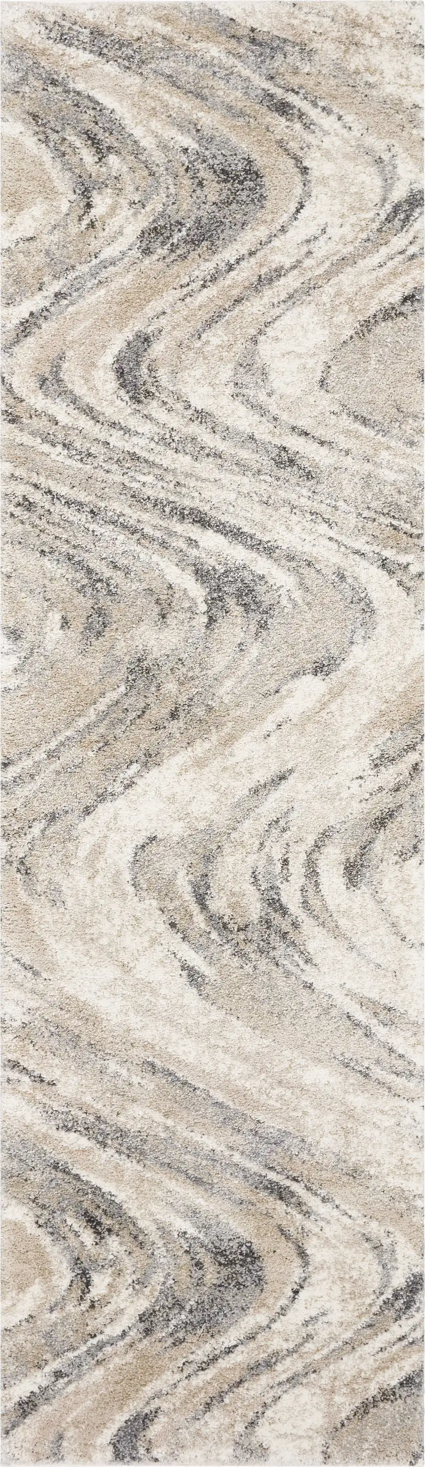 Natural Beige Machine Woven Abstract Waves Indoor Runner Rug Photo 1