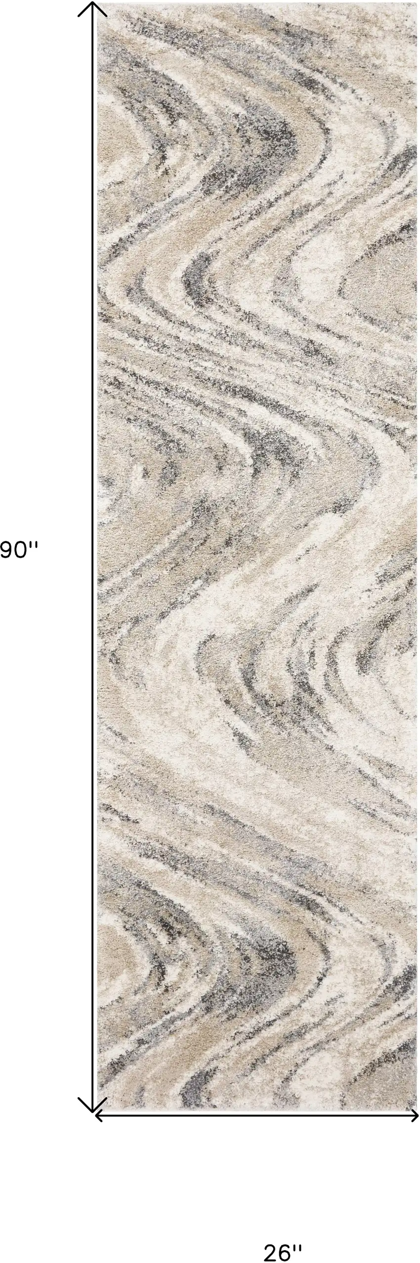 7' Natural Beige Machine Woven Abstract Waves Indoor Runner Rug Photo 3