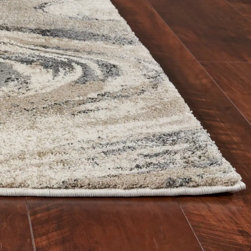 Natural Beige Machine Woven Abstract Waves Indoor Runner Rug Photo 3