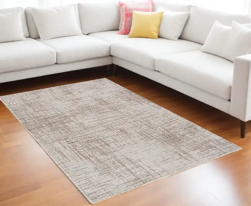 Natural Beige Machine Woven Scratch Indoor Area Rug Photo 1