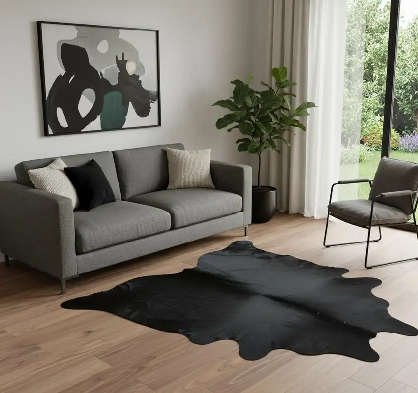 Black Cowhide Handmade Area Rug Photo 1