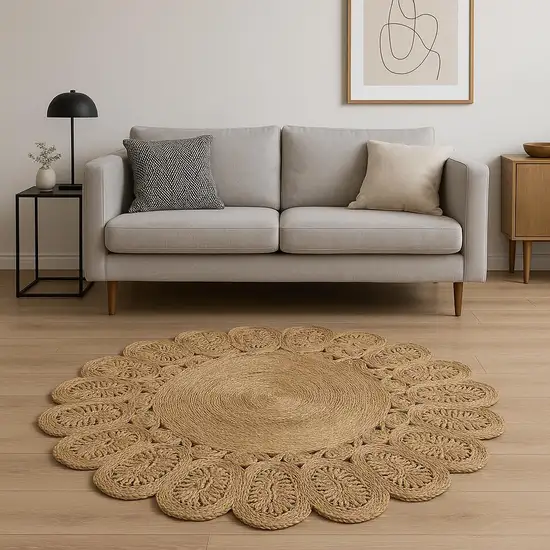 Natural Jute Abstract Geometric Hand Braided Area Rug Photo 2