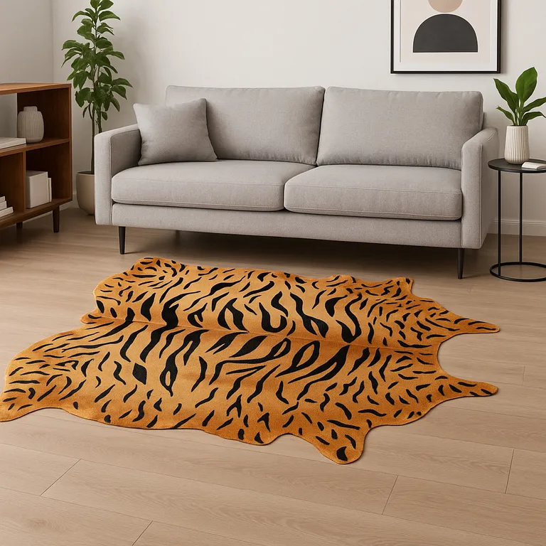 Natural Brown And Black Cowhide Animal Print Handmade Area Rug Photo 1