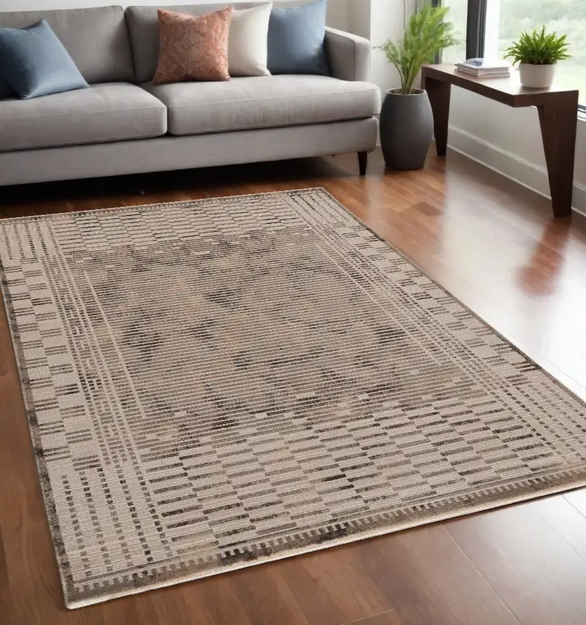 Natural Brown Machine Woven Abstract Lines Indoor Area Rug Photo 1