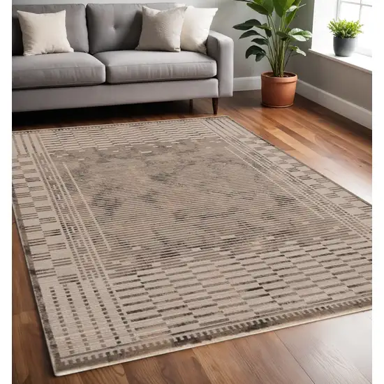 Beige And Brown Abstract Area Rug Photo 2