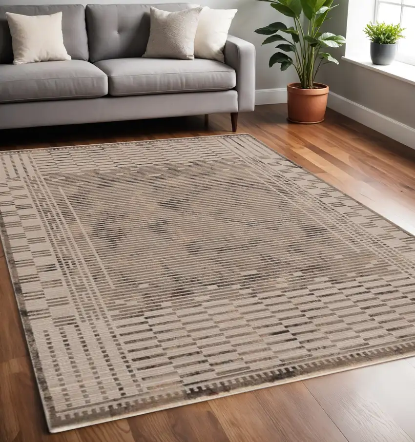 Beige And Brown Abstract Area Rug Photo 2