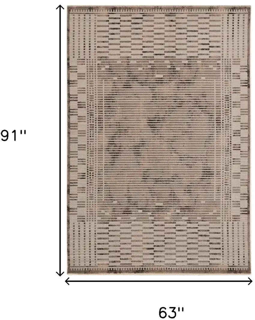 Natural Brown Machine Woven Abstract Lines Indoor Area Rug Photo 3