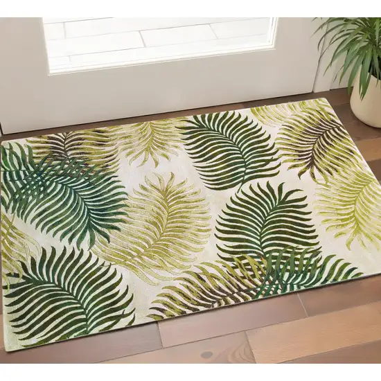 Natural Green And Brown Wool Botanical Leaves Hand Tufted Area Rug Photo 1