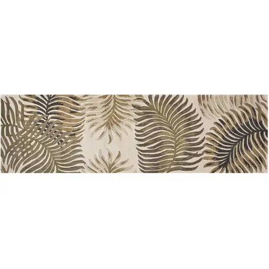 8' Beige Green And Brown Wool Botanical Leaves Hand Tufted Runner Rug Photo 2