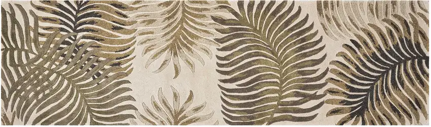 8' Beige Green And Brown Wool Botanical Leaves Hand Tufted Runner Rug Photo 2