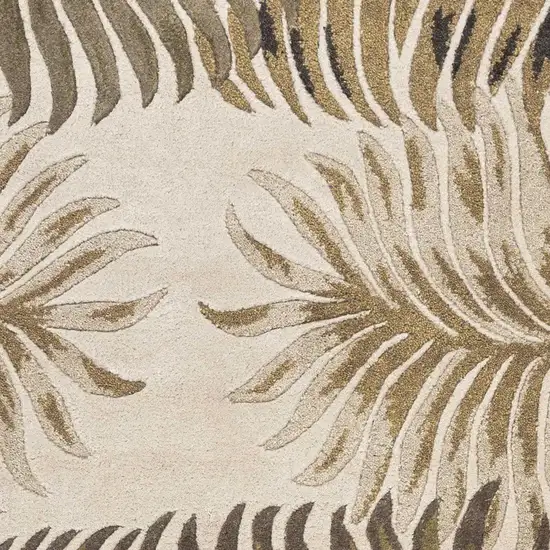 8' Beige Green And Brown Wool Botanical Leaves Hand Tufted Runner Rug Photo 6