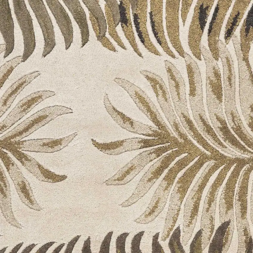 8' Beige Green And Brown Wool Botanical Leaves Hand Tufted Runner Rug Photo 6