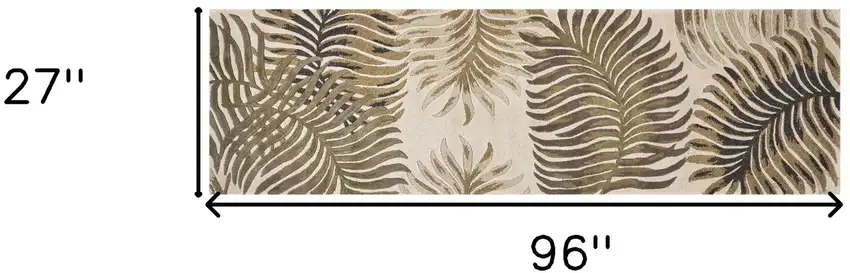 8' Beige Green And Brown Wool Botanical Leaves Hand Tufted Runner Rug Photo 3